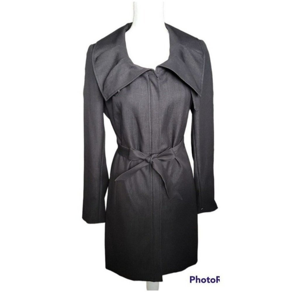 TAHARI Womens Black Long Sleeve Full Zip Belted Trench Coat Small - Picture 2 of 7